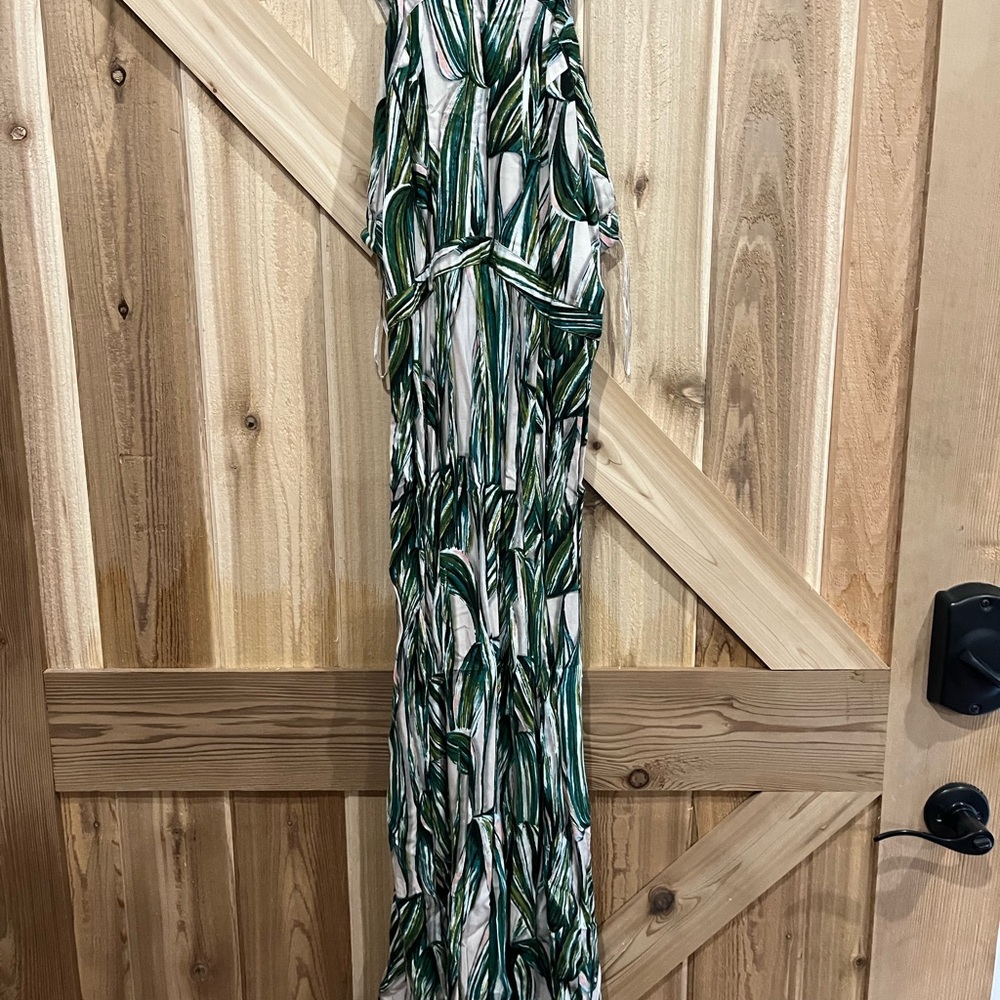 Japna Green and White Leaf Print Dress